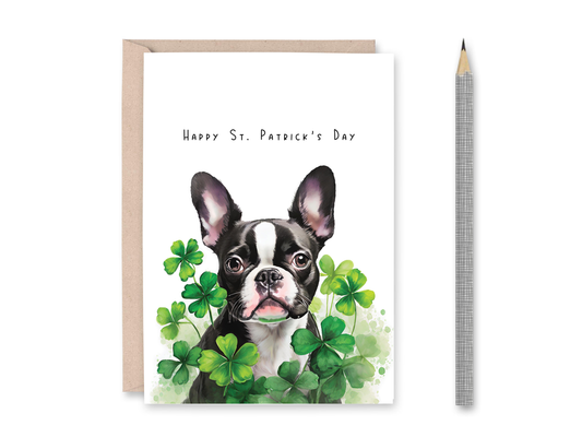 Boston Terrier Shamrock St Patricks Day Card