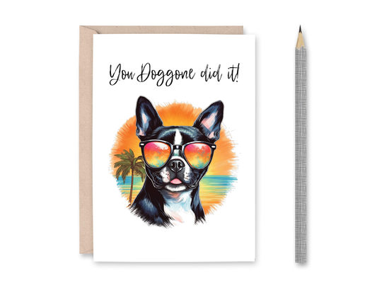 Boston Terrier Beach Dog Congratulations Card