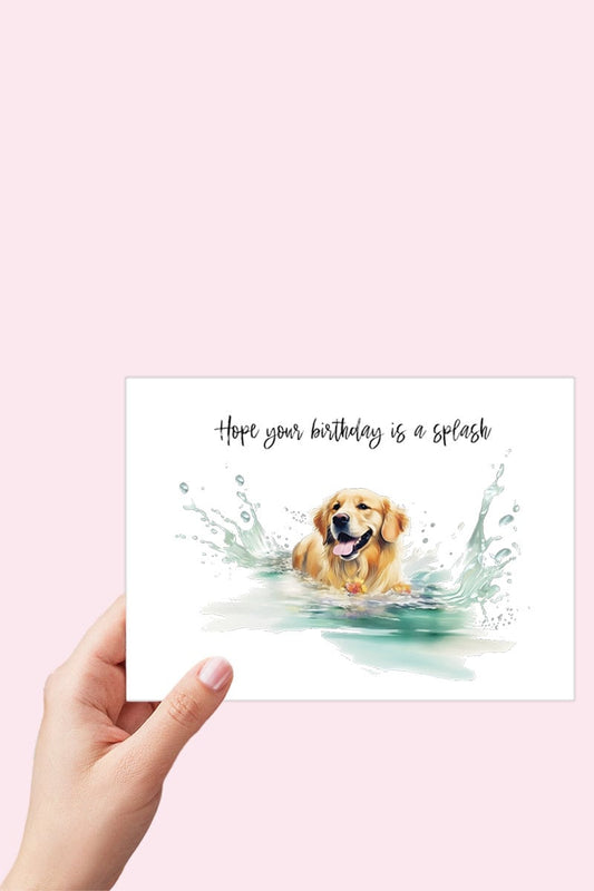 Golden Retriever Printable Birthday Card, Golden Retriever Gifts, Card from the Dog, Hope your Birthday is a Splash, Dog Mom, Dog Dad