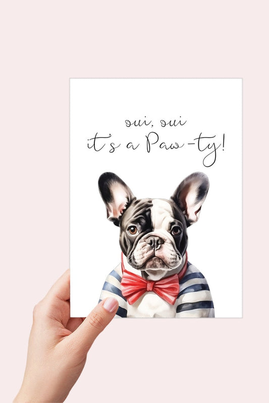 French Bulldog Birthday Card Printable - Oui Oui it's a Pawty, Frenchie Dog Digital Download