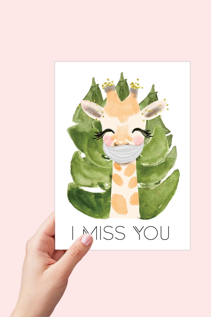 Giraffe Miss you Card Printable - Digital Download