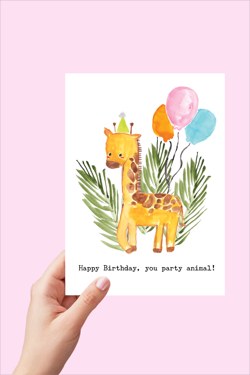 Giraffe Birthday Party Animal Card Printable - Digital Download