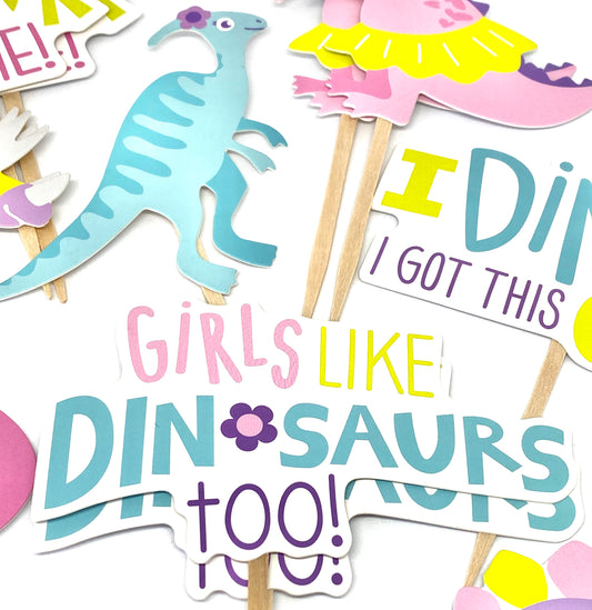 Pink Dinosaur Cupcake Toppers