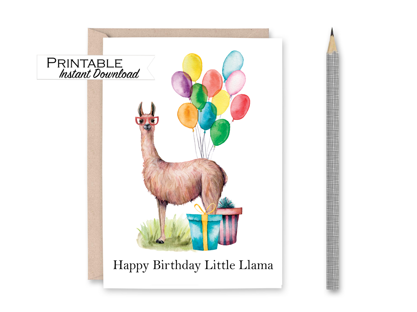Happy Birthday Little Llama Birthday Card Printable - Digital Download