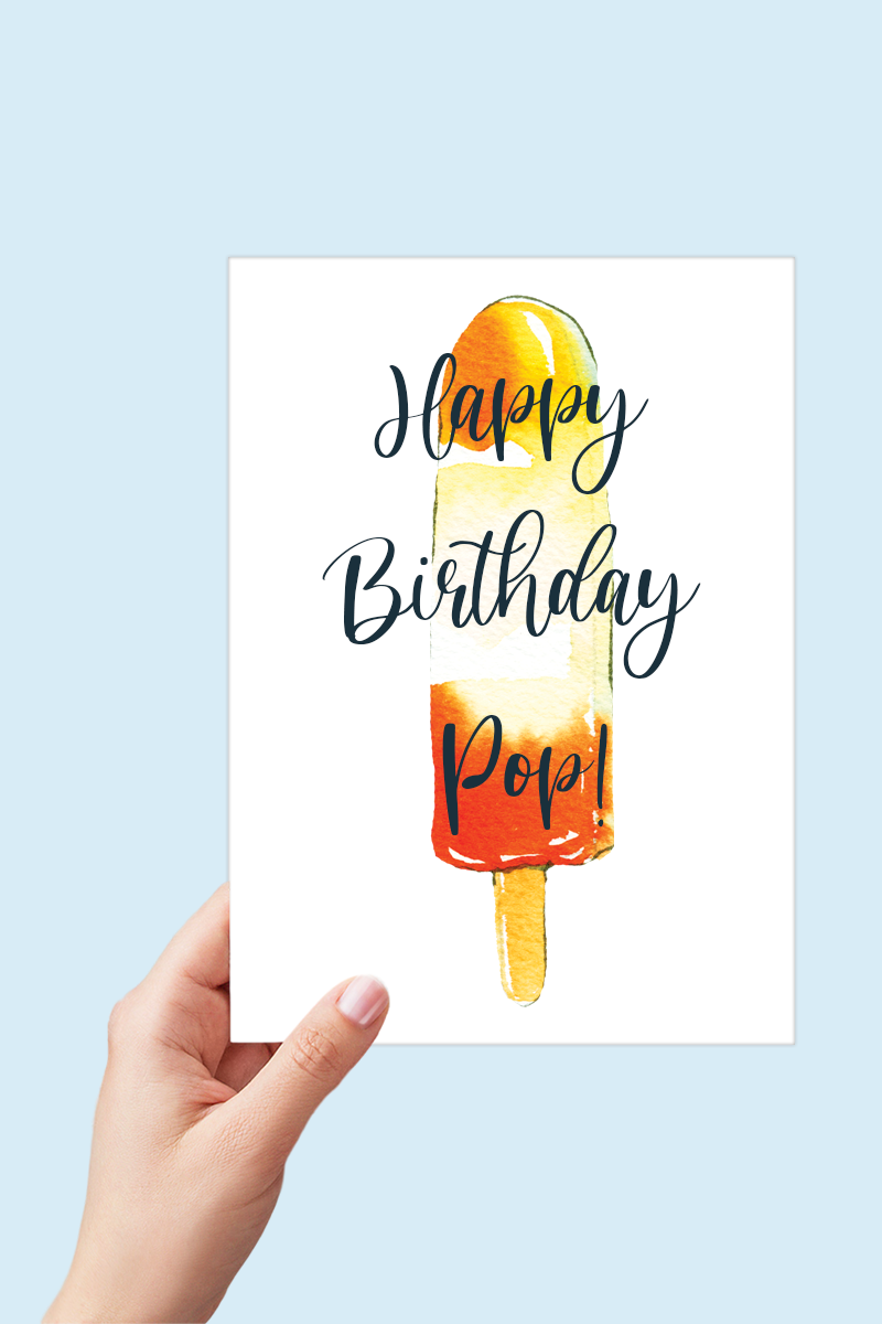 Happy Birthday Pop - Orange Popsicle Card Printable - Digital Download