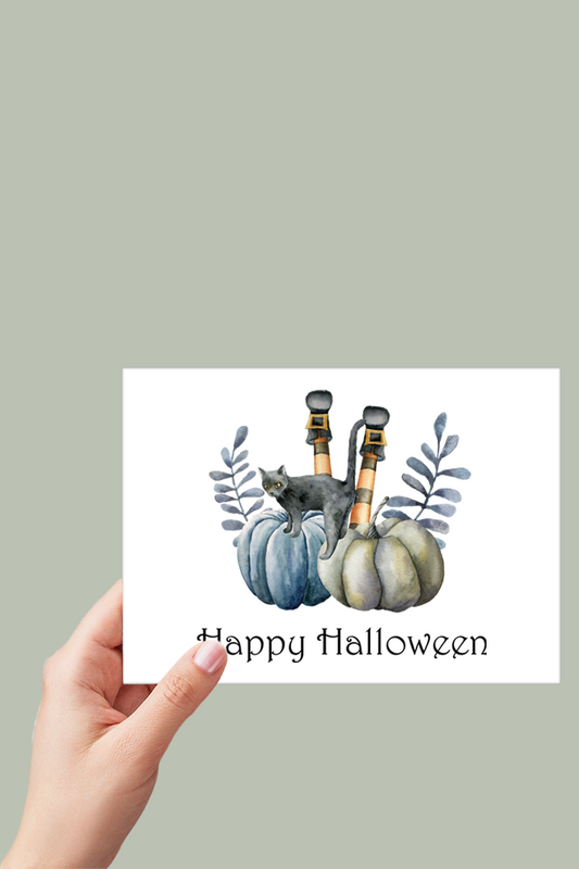 Black Cat Happy Halloween Card Printable - Digital Download