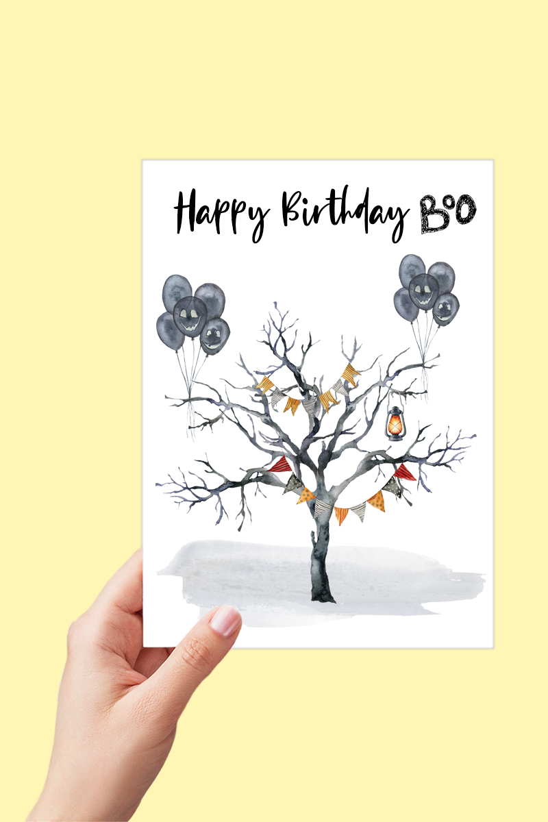 Happy Birthday Boo October Birthday Card Printable - Digital Download
