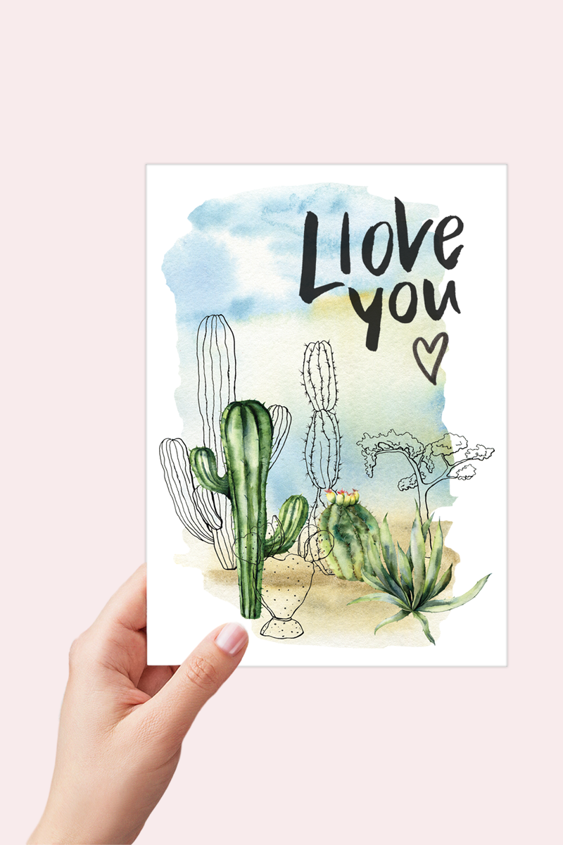 I Love You Cactus - Succulents Anniversary Card Printable - Digital Download