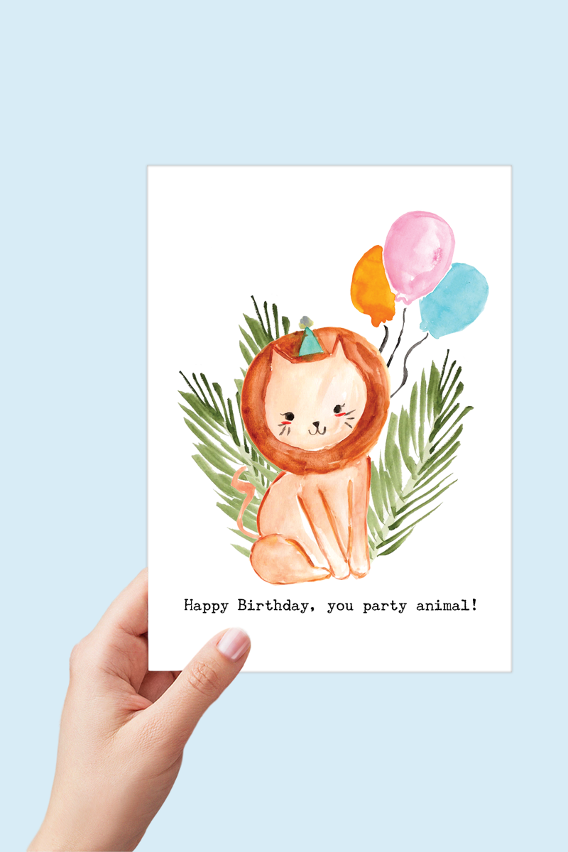 Lion Party Animal Birthday Card Printable - Digital Download