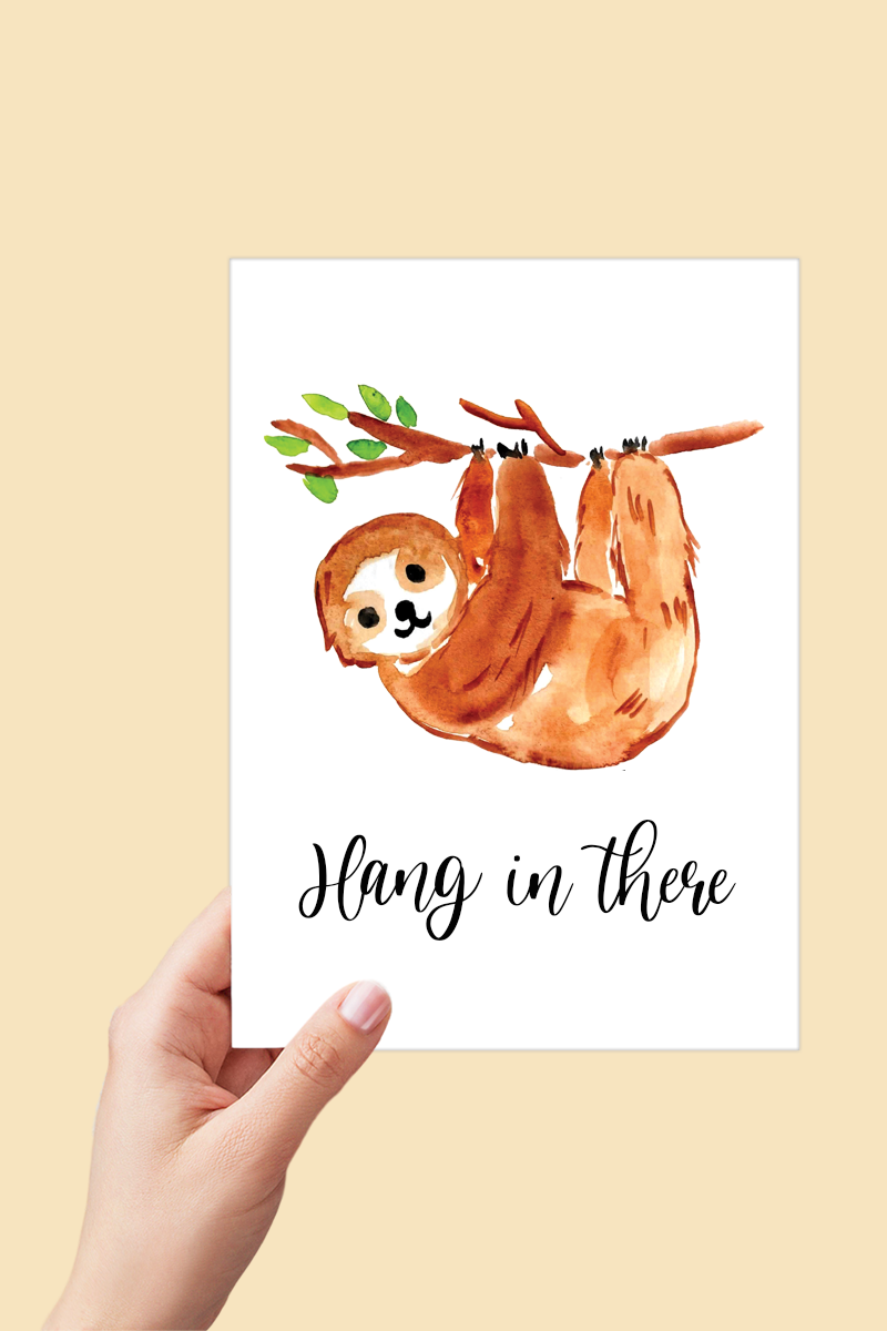 Sloth Hang in there Encouragement Card Printable - Digital Download