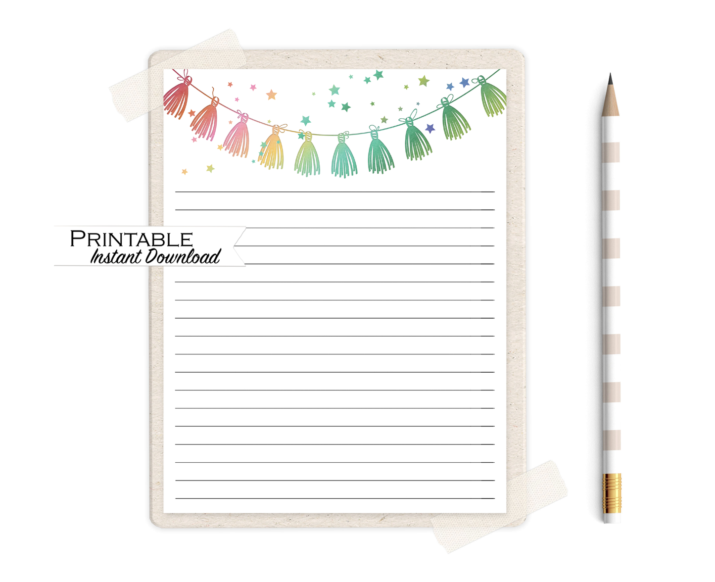 Rainbow Tassel Printable Stationery Printable - Digital Download