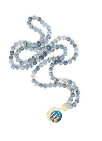 Moon and Stars Agate 108 Bead Mala Necklace