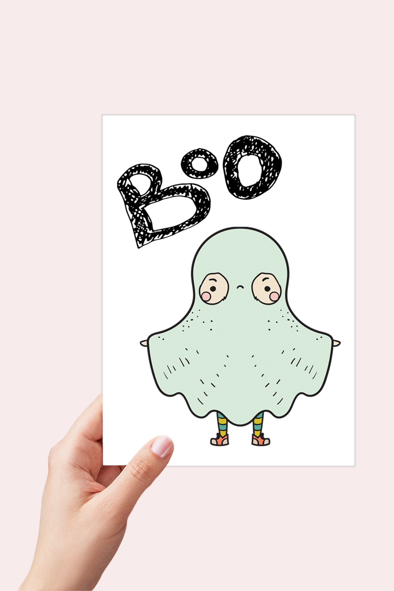 Cute Halloween Ghost Boo Card Printable - Digital Download