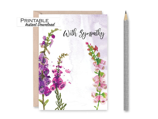 Purple Floral Sympathy Card Printable - Digital Download