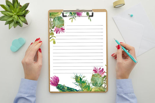 Watercolor Cactus Stationery Set Printable - Digital Download