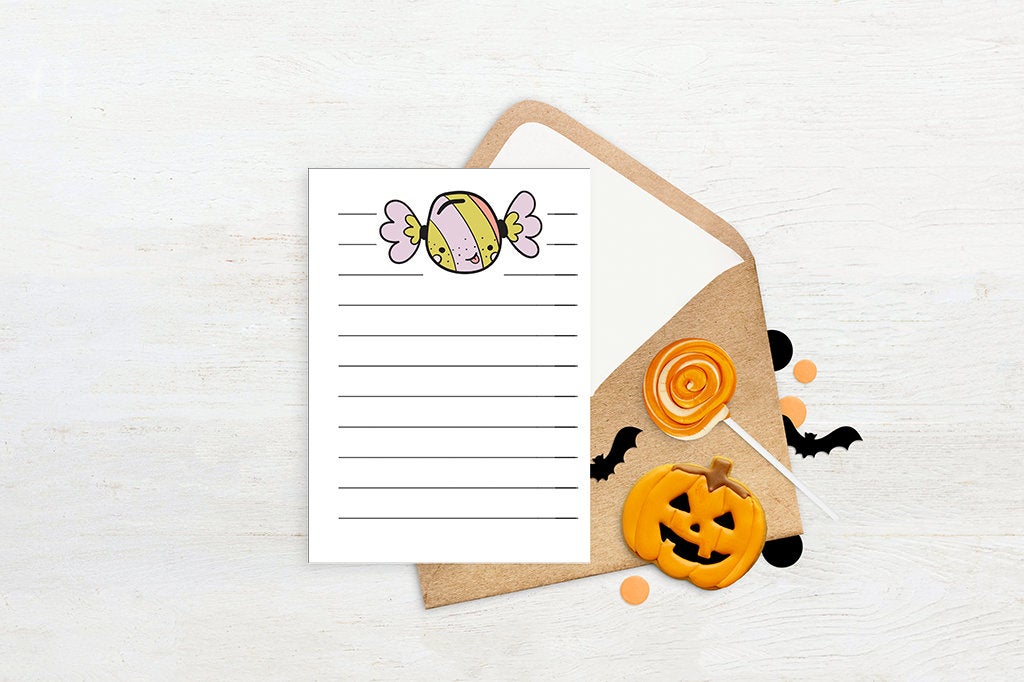 Pastel Halloween Note Cards - Printable Stationary for Kids