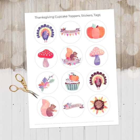 Printable Thanksgiving Cupcake Toppers or Tags