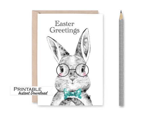 Easter Bunny Easter Greetings Card Printable - Digital Download