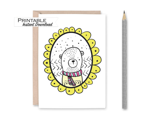 Bear Hipster Animal Blank Card Printable - Digital Download