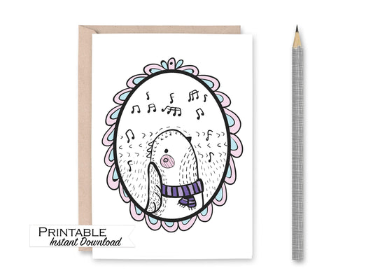 Bird Hipster Animal Blank Greeting Card Printable - Digital Download