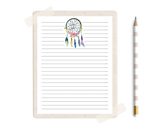 Dreamcatcher Unlined & Lined Stationery Set Printable - Digital Download