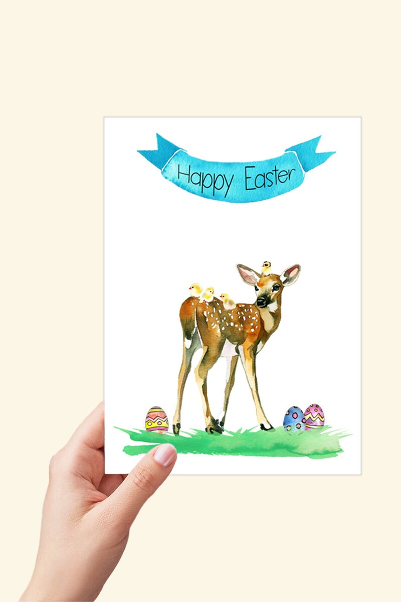 Happy Easter Egg and Deer Card Printable