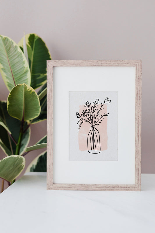 Minimalist Pink Floral Printable Wall Art - Apartment Decor