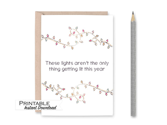 Let's get Lit this Christmas, Funny Christmas Card, Pink Christmas Card, Christmas Lights Card for Her Card for Girlfriend, Instant Download