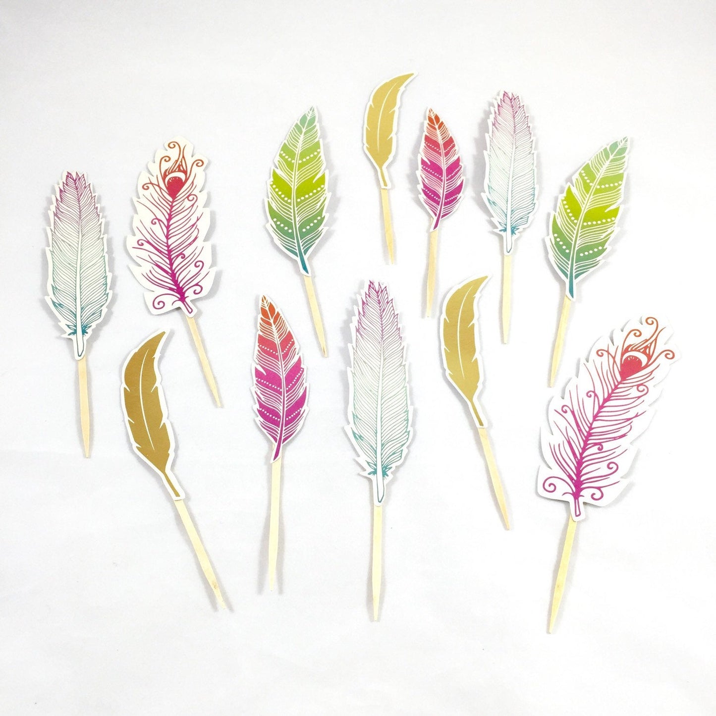 Feather Cupcake Toppers. Bright Feathers. Boho Bridal Shower. Boho Birthday Party. Boho Baby Shower. Boho Wedding Decor.