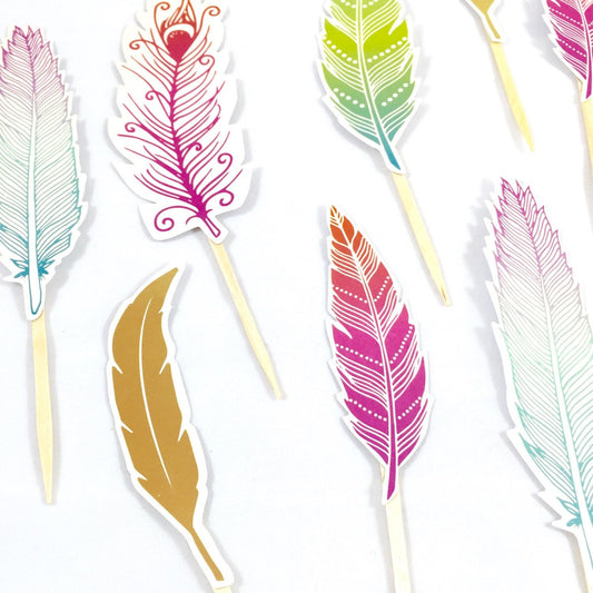 Feather Cupcake Toppers. Bright Feathers. Boho Bridal Shower. Boho Birthday Party. Boho Baby Shower. Boho Wedding Decor.