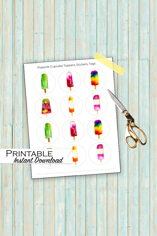 Popsicle Cupcake Toppers Printable - Digital Download