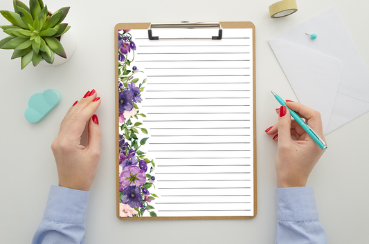 Purple Floral Lined Stationery Printable - Digital Download