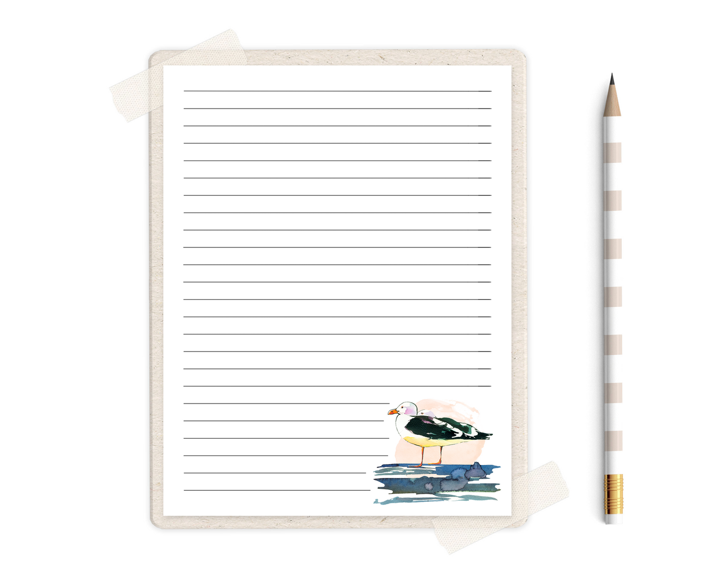 Watercolor Seagull Stationery Set Printable - Digital Download