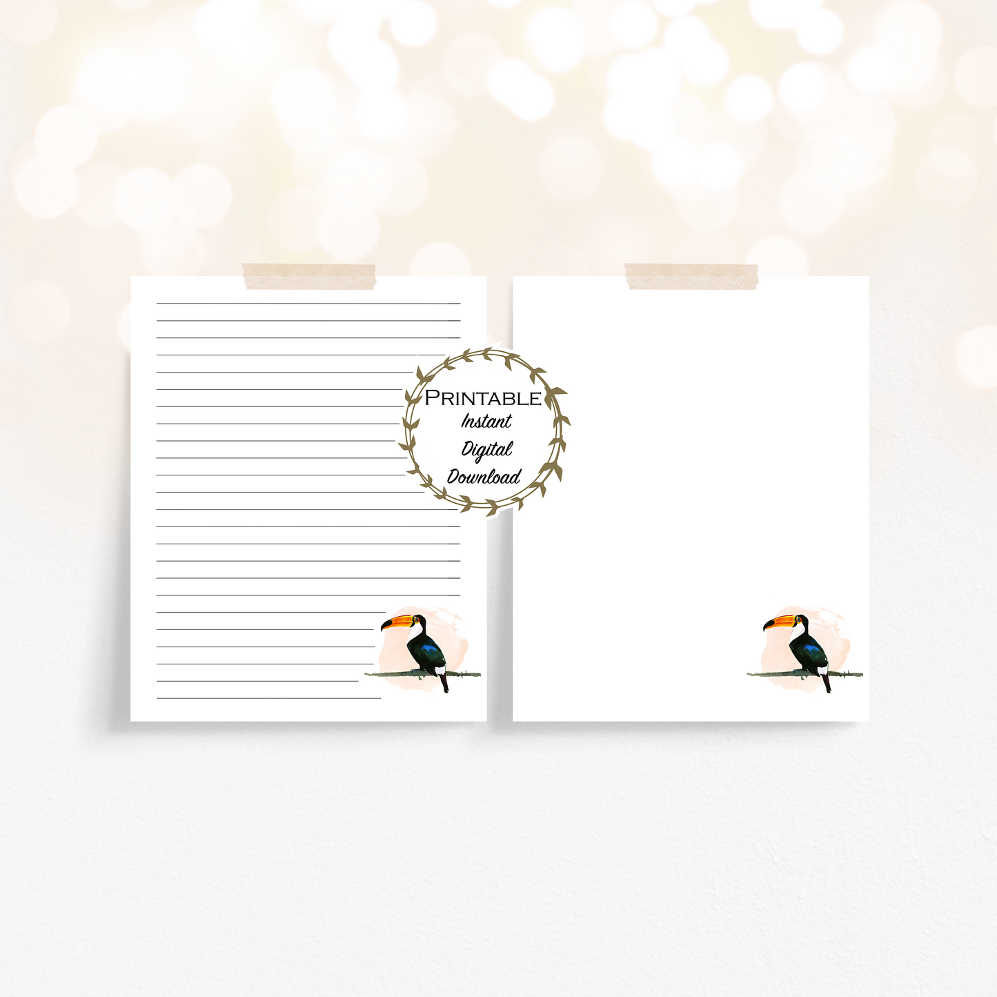 Watercolor Toucan Stationery Set Printable - Digital Download