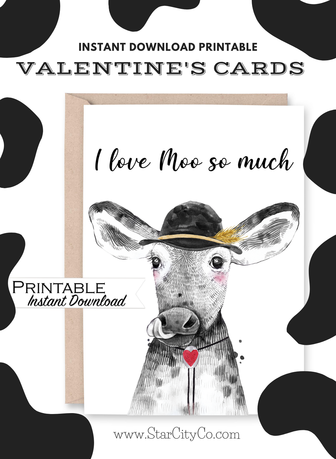 I Love Moo so Much Cow Card Printable - Digital Download