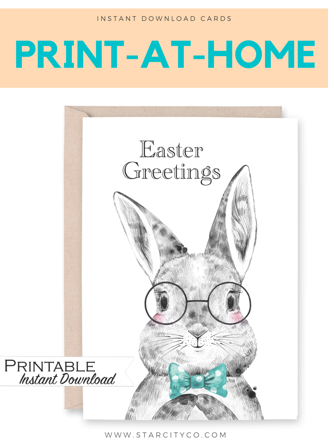 Easter Bunny Easter Greetings Card Printable - Digital Download