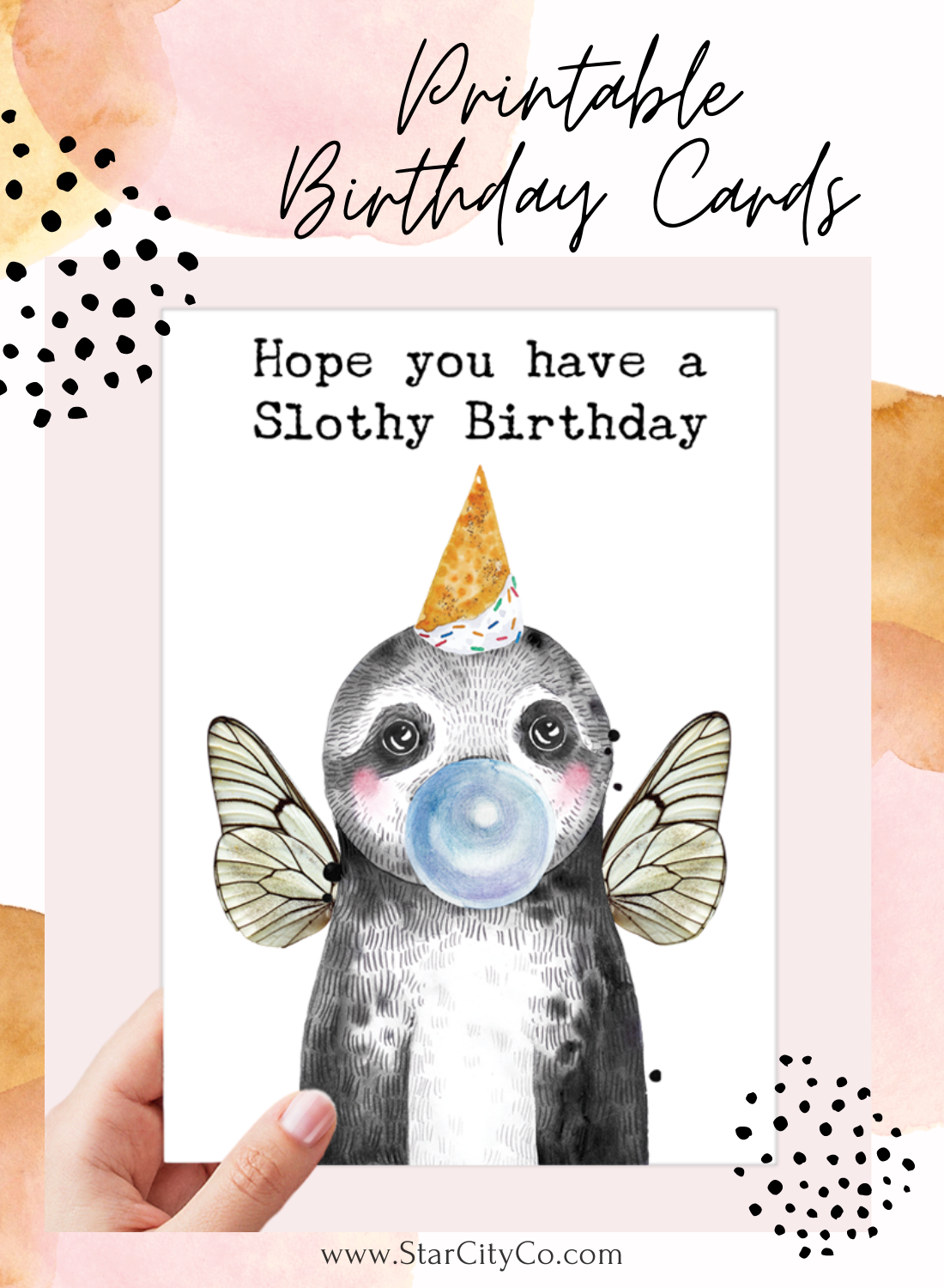 Sloth Birthday Card Printable - Digital Download