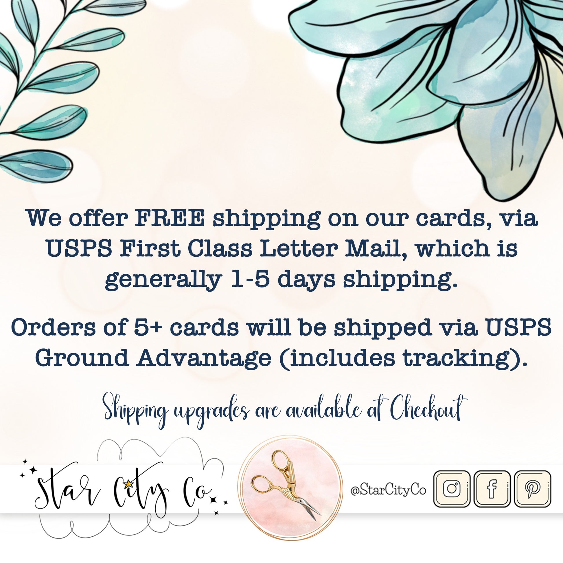 Free shipping on cards via USPS First Class Letter Mail.