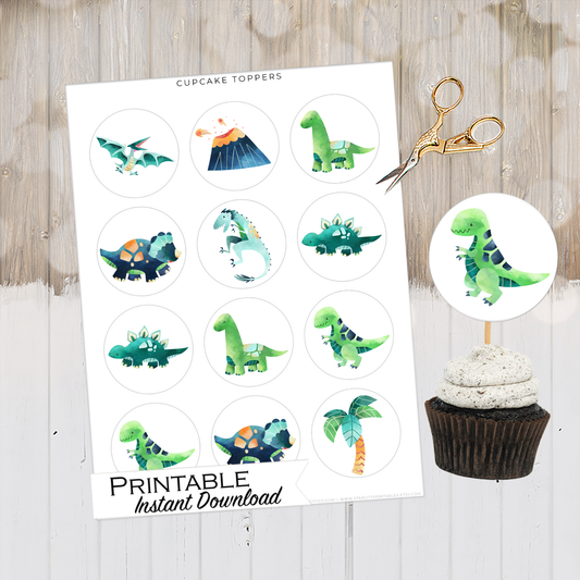 Dinosaur Birthday Cupcake Toppers Printable