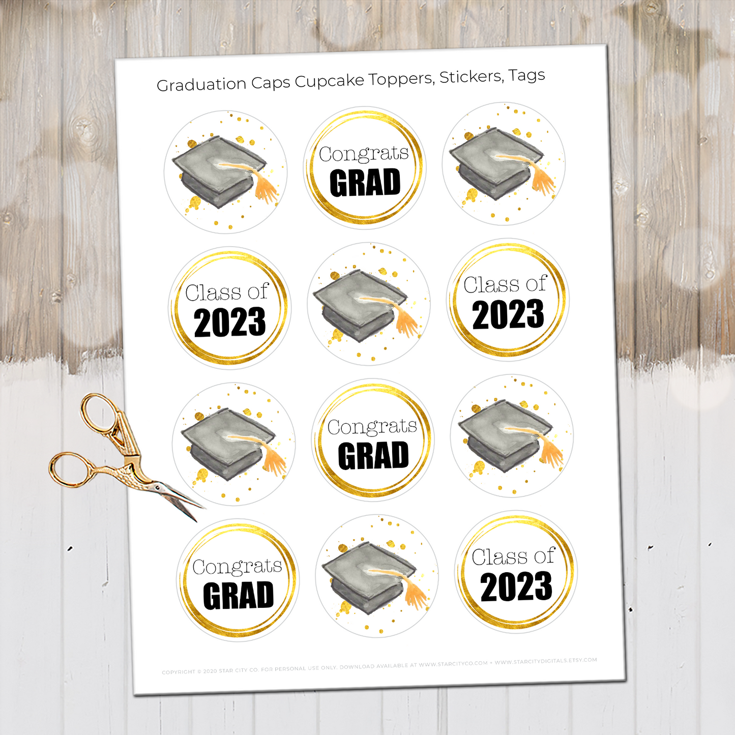 Graduation Cap Watercolor Printable Stationery - Unlined & Lined Stationery Set