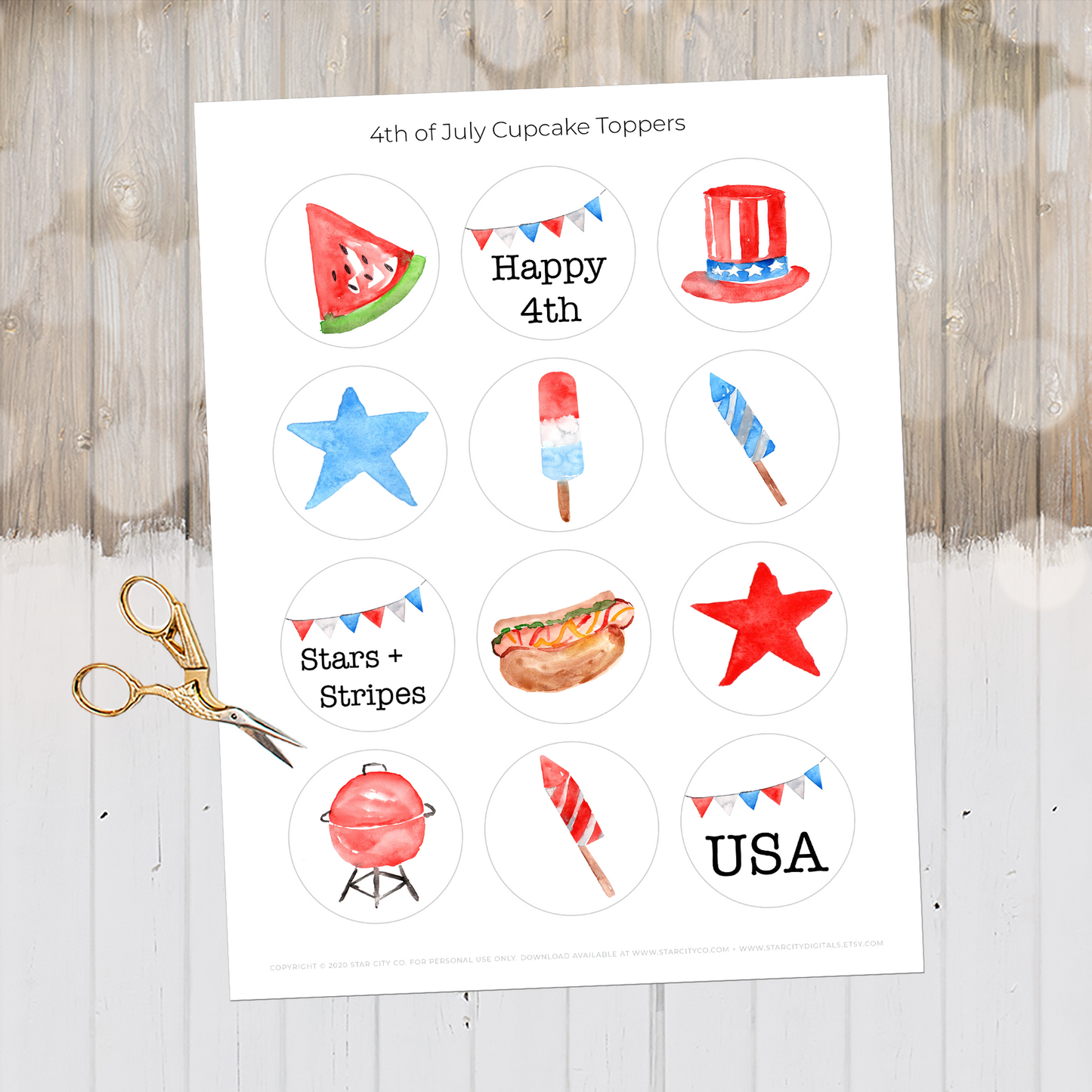 4th of July Cupcake Topper Printable