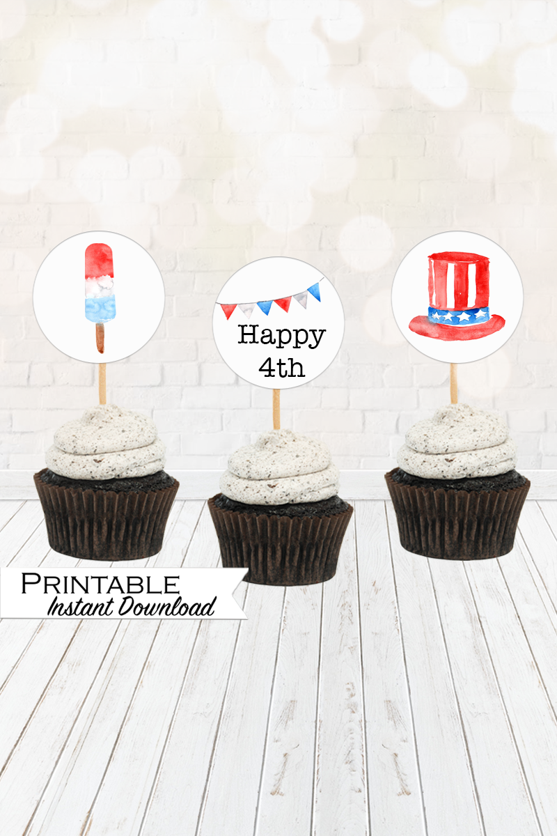 4th of July Cupcake Topper Printable