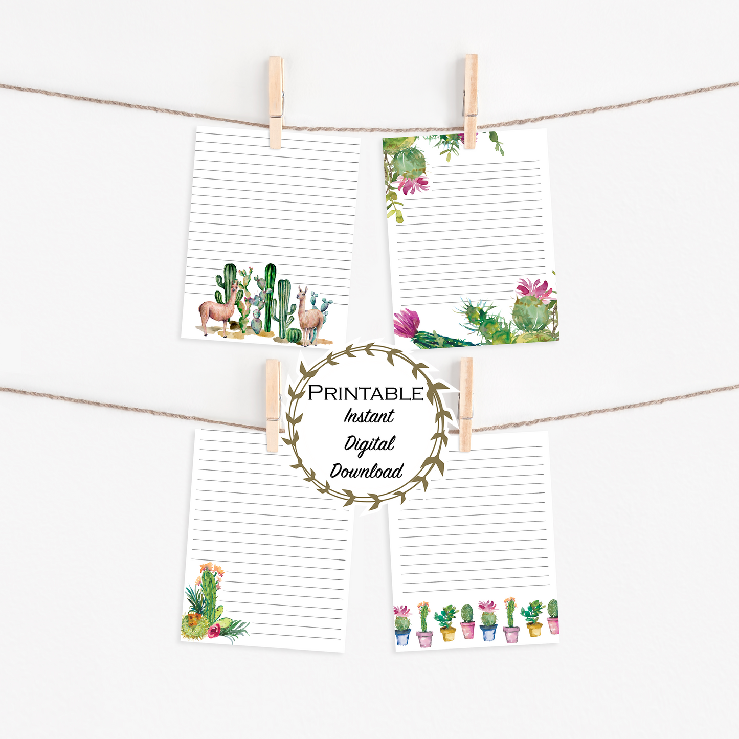 Llama Stationery with Succulents Set Printable - Digital Download