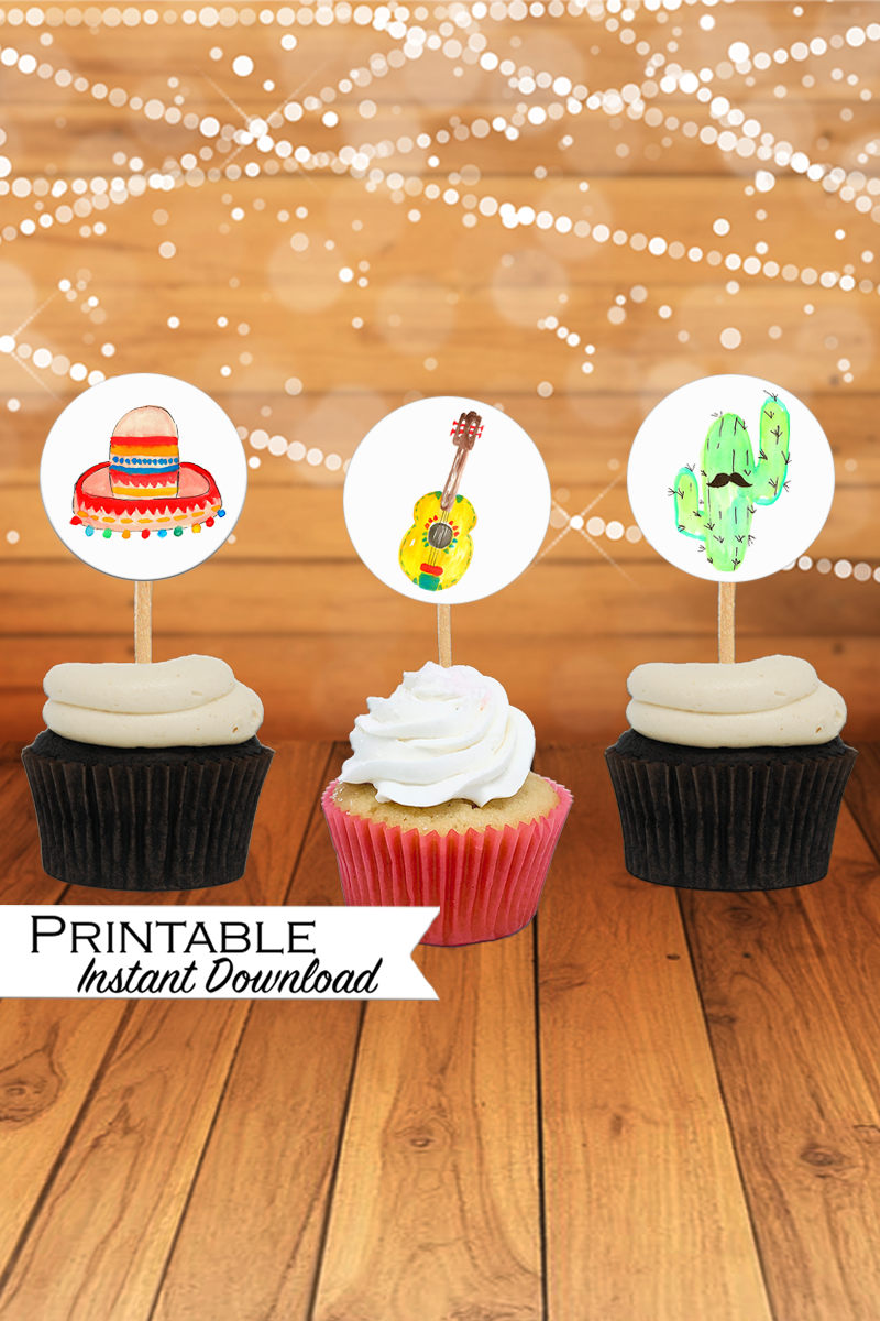 Taco Tuesday or Cinco de Mayo Cupcake Toppers Printable - Digital Download