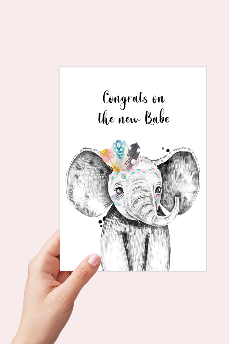 Congrats on the New Babe Elephant Card Printable - Digital Download