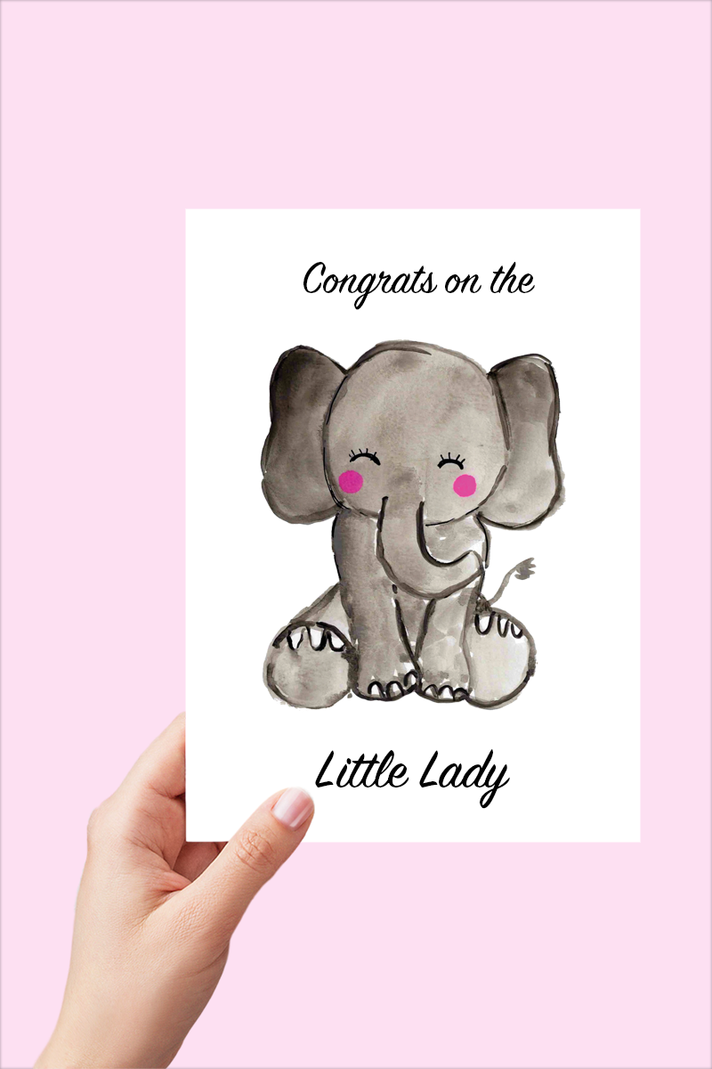 Elephant Baby Shower Card Congratulations Card Printable - Digital Download