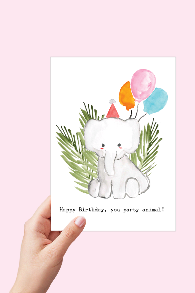Elephant Birthday Party Animal Card Printable - Digital Download