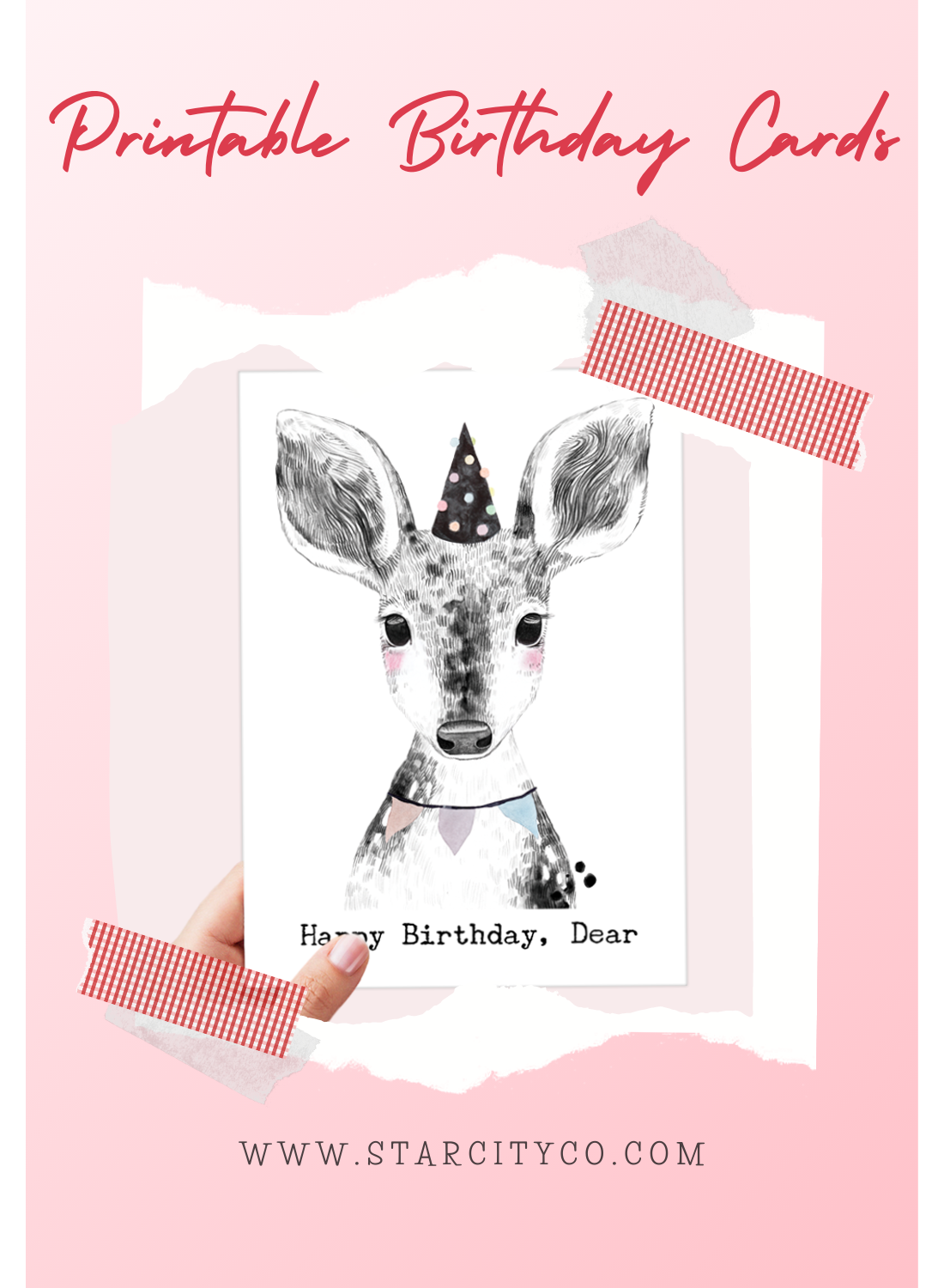 Cute Deer Birthday Card Printable - Digital Download
