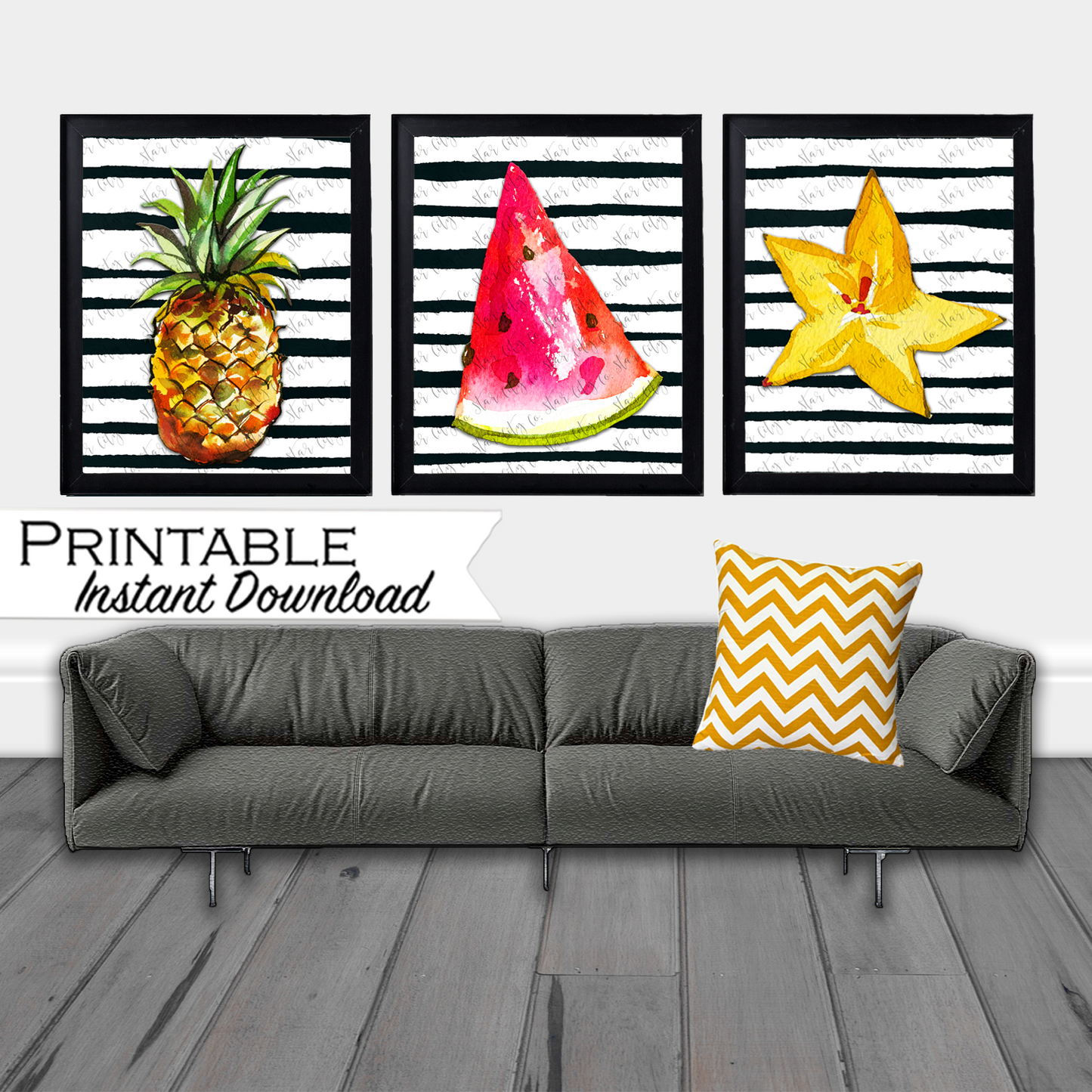 Tropical Fruit Printable Wall Art Set Printable - Digital Download