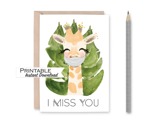 Giraffe Miss you Card Printable - Digital Download
